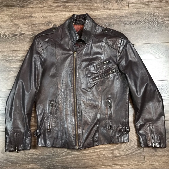 Golden State Men’s Vintage Full Zip Dark Cherry Brown Leather Fashion Jacket 38 - Picture 1 of 12